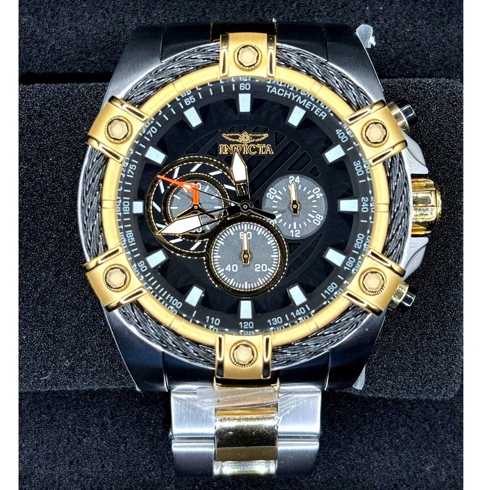 Invicta 48868 Bolt Ace Men’s Chronograph Two-Tone 52mm Black Dial Watch NIBWT